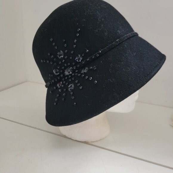 Scala Accessories - Vintage Black Wool Hat 1920's Styling bucket Hat